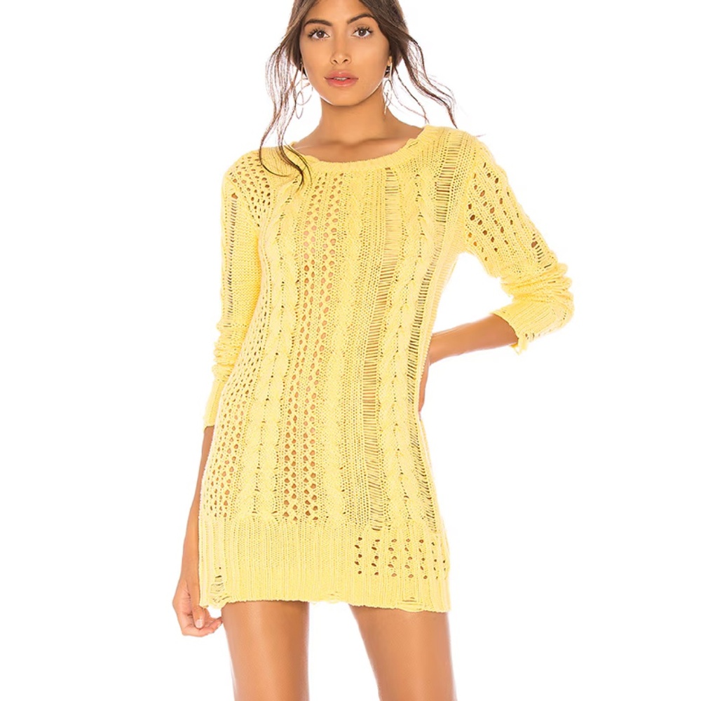 NWOT Lovers + Friends Yellow Distress Me Lightweight Cable Knit Sweater Womens M